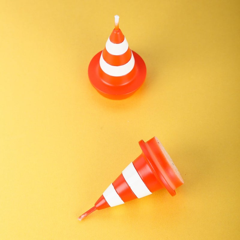 iLikePar Birthday Candle Traffic Under Construction Molded Cone Candles Cake Topper Candle Set of 2 - Image 2